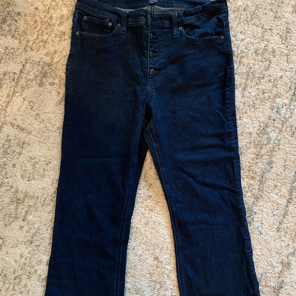 Women’s dark wash J.Crew high rise crop flare jeans